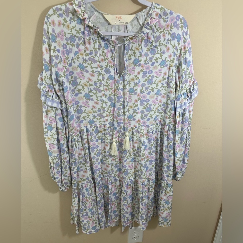 M&K X Citrine Tiered Cover Up- XS/S floral tiered tassels